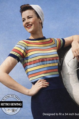 1940s Make Do and Mend Striped Sweater Knitting Pattern | Vintage Wartime Jumper