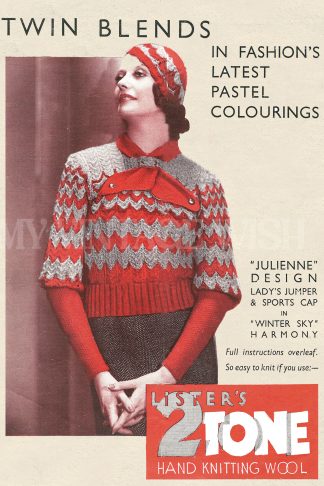 1930s Striped Jumper Knitting Pattern, Matching Cap, Bust 34, Vintage Ladies Knitwear