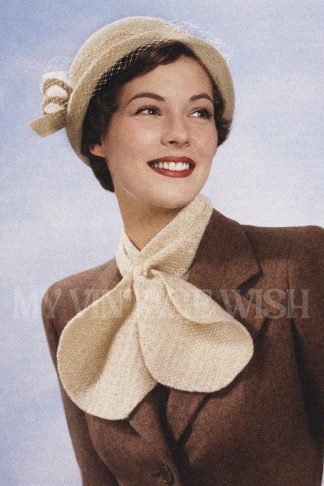 1950s Moss Stitch Cravat Knitting Pattern – Vintage Neck Scarf, Miss Marple Style