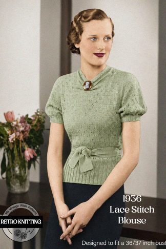 Vintage 1930s Lace Knit Jumper Pattern – Elegant Summer Sweater with Cowl Neck for Women