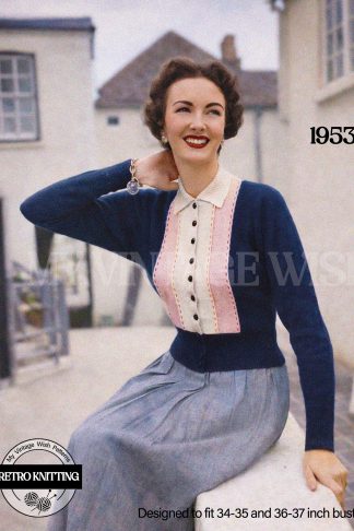 1950s Dolman Sleeve Sweater Knitting Pattern – Button Front Cardigan (Bust 34–37”)