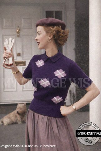 1950s Diamond Pattern Sweater – Parisian Style Knitting Design (Bust 33–36”)