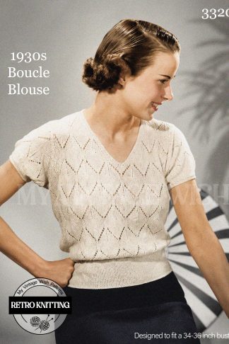 1930s Ladies V-Neck Lace Jumper Knitting Pattern – Stylish Summer Sweater