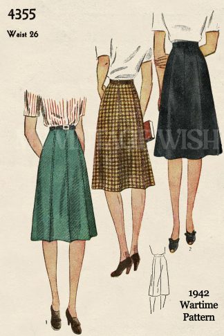 1942 Vintage Skirt Sewing Pattern | 40s Six Panel Gored Skirt | Waist 26” (66cm)