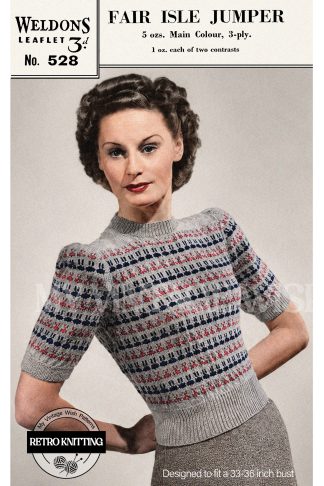 Vintage 1940s Fair Isle Sweater Knitting Pattern for Women – Written Instructions