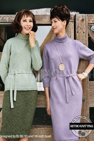 1960s Polo Neck Sweater Dress Knitting Pattern – Long or 3/4 Sleeve (Bust 30–36”)