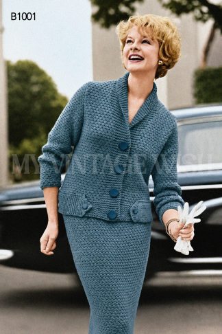 1950s Chunky Knit Wiggle Suit Knitting Pattern – Jacket & Skirt – 3 Sizes