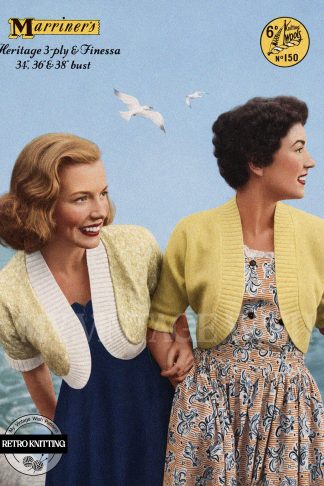 Vintage 1950s Bolero Knitting Pattern – Short or Long Sleeve, Three Sizes