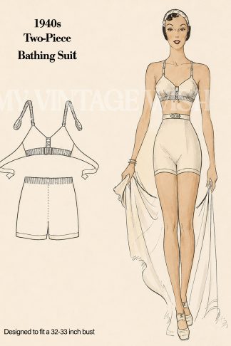 Vintage 1940s Two Piece Swimsuit Knitting Pattern for Women