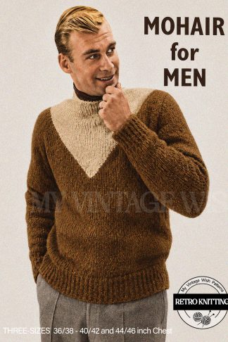 Vintage 1950s Men's Mohair Sweater Knitting Pattern with Contrast Yoke