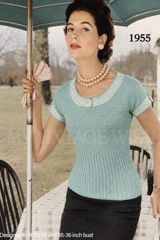 Vintage 1950s Scoop Neck Sweater Knitting Pattern