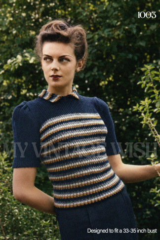 1940s Striped Jumper Knitting Pattern | Vintage Ladies Sweater