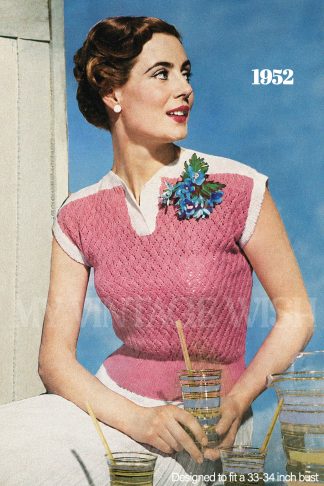 1950s Lace Stitch Jumper Knitting Pattern  | Vintage Cap Sleeve Sweater