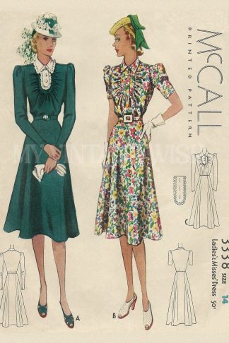 1939 Vintage Dress Sewing Pattern with Six-Gore Skirt