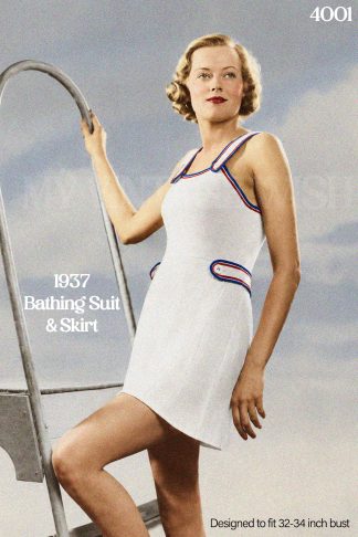 1937 Knitted Bathing Suit Pattern | Vintage Swimwear & Sun Dress with Detachable Skirt