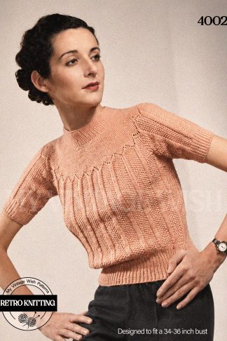 1930s Jumper Knitting Pattern | High Neck Moss Stitch Sweater | Bust 34–36
