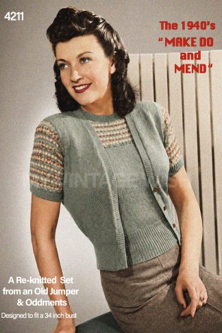 1940s Make Do and Mend Sleeveless Waistcoat & Jumper Knitting Pattern  | WW2 Up-cycled Design
