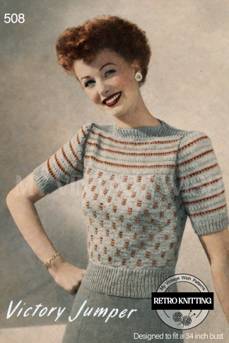 1940s Vintage Ladies Jumper Knitting Pattern | WW2 Victory Sweater