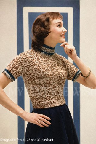 1950s Tweed Short Sleeve Sweater Knitting Pattern | Bust 34–38