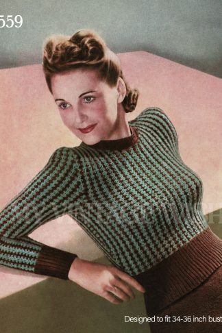 1940s Fancy Stripe Sweater Knitting Pattern | Vintage Women's Jumper Bust 32–34