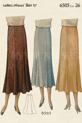 1930s Six-Gore Skirt Sewing Pattern | Waist 26 Inch
