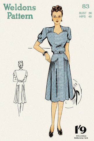 1940s Tea Dress Sewing Pattern | Vintage Sweetheart Dress | Bust 36