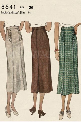 1930s Panelled Skirt Sewing Pattern with Buttoned Front Bands