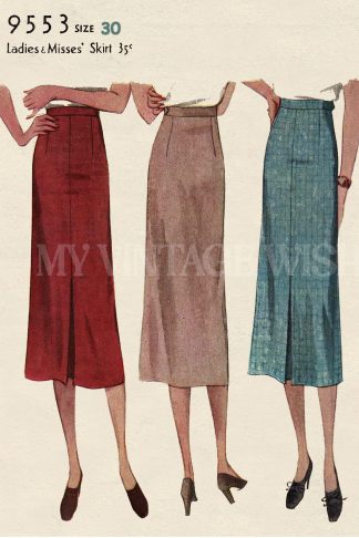 1930s Vintage Skirt Sewing Pattern with Front Inverted Pleat