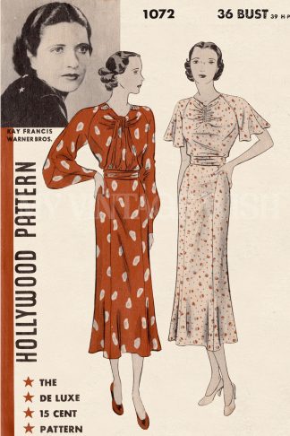 1930s Cape or Long Sleeve Dress Sewing Pattern – Bust 36