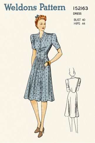 1940s Button Front Dress Sewing Pattern – Roll Collar, Bust 40"