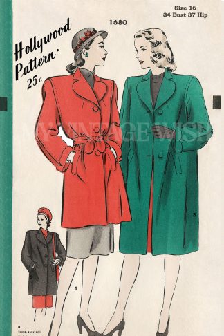 1940s Box Coat Sewing Pattern – Two Lengths, Bust 34"