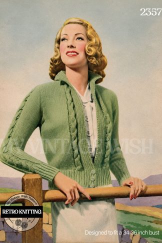 1930s Women’s Cable & Openwork Cardigan Vintage Knitting Pattern
