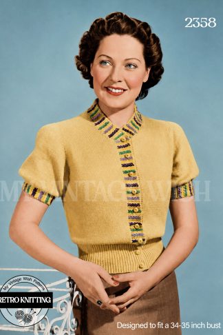 1930s Embroidered Short Sleeve Jumper Vintage Knitting Pattern
