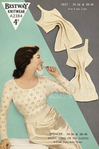 1940s Long and Sleeveless Thermal Vest Knitting Pattern 2 Sizes