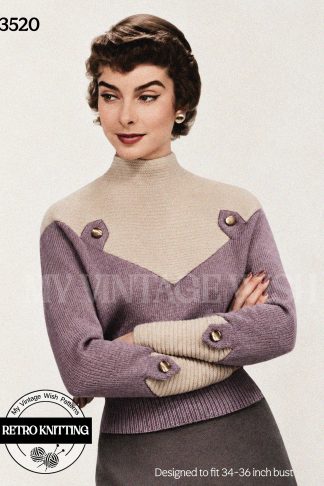 1950s Two Colour Yoke Jumper Vintage Knitting Pattern – Bust 34–36