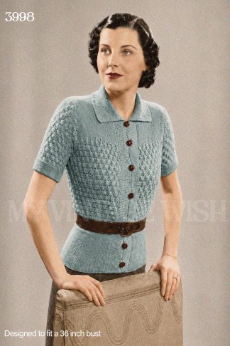 1930s Women’s Blackberry Stitch Cardigan Vintage Knitting Pattern – 36" Bust