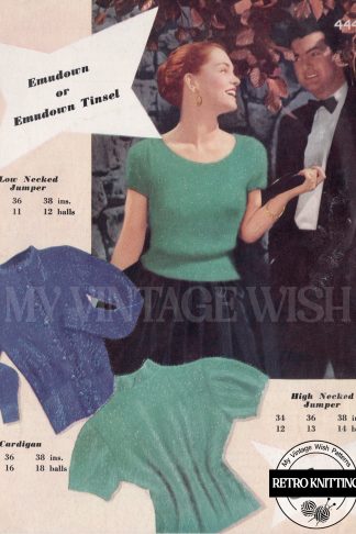 1950s Women’s Jumper & Cardigan Knitting Pattern – 3 Designs, Bust 34–38