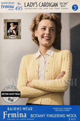 Vintage Cable Knit Cardigan Knitting Pattern – Long & Short Sleeves 33–34″