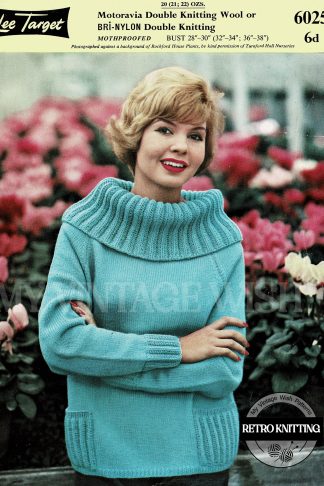 1960s Cowl Collar Sweater Vintage Knitting Pattern