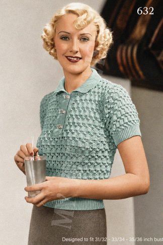 1930s Textured Short Sleeve Jumper Knitting Pattern – Bust 31–35"