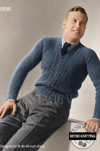 1940s Men’s Zip Front Knitted Jacket Knitting Pattern – 38–40″ Chest