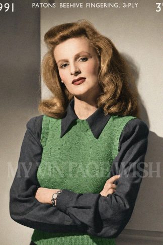 1940s Women’s Sleeveless Pullover Vintage Knitting Pattern