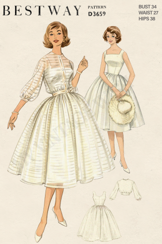 1950s Square Neck Dress & Sheer Over-Blouse Sewing Pattern