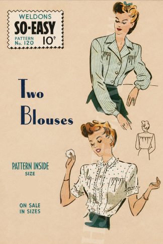 1940s Weldons Blouse Sewing Pattern – Two Styles – Bust 32" or 36"