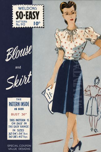 1940s Wartime Blouse & Skirt Sewing Pattern – Weldons Bust 36"