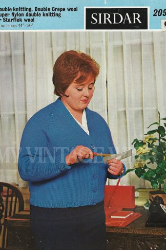 1960s Plus Size Raglan Cardigan Knitting Pattern – Four Sizes