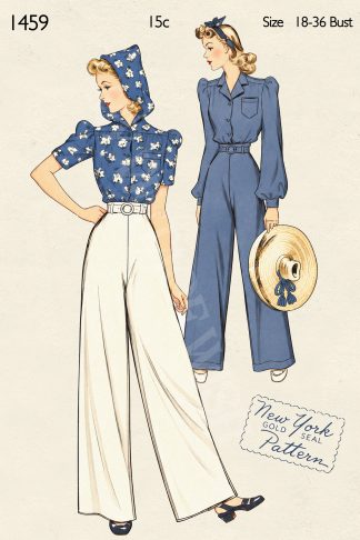 1940s Hooded Blouse and Wide Leg Trousers Sewing Pattern