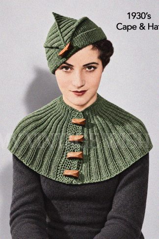 1930s Knitted Shoulder Cape and Matching Hat Pattern