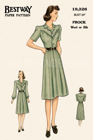 1940s Shirtwaist Dress Sewing Pattern – Bust 34