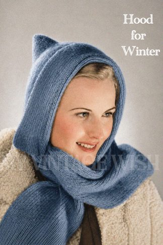 1940s Women’s Winter Hood & Scarf Knitting Pattern – Vintage Headwear